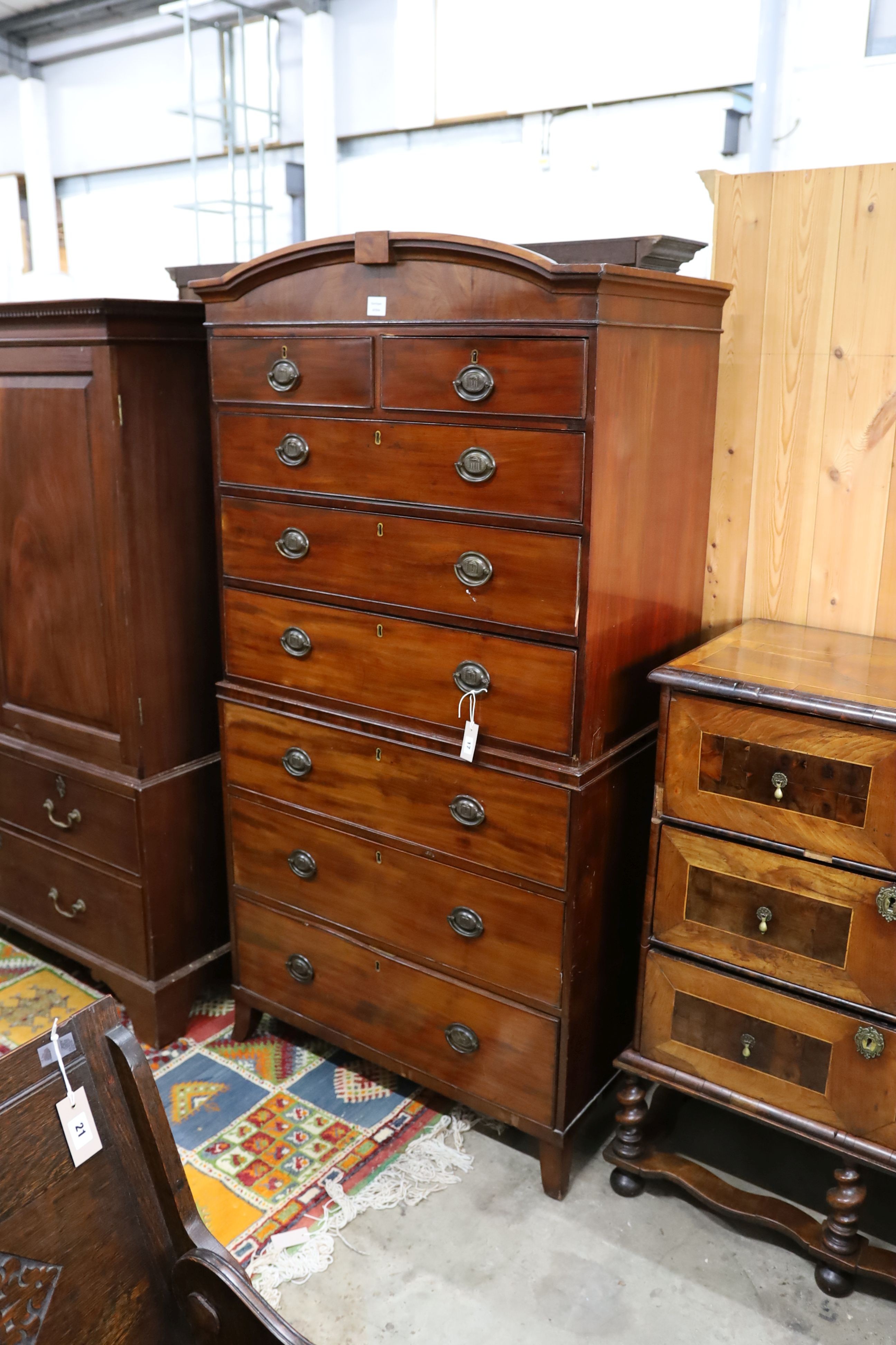 A George IV mahogany chest on chest, width 94cm, depth 55cm, height 184cm